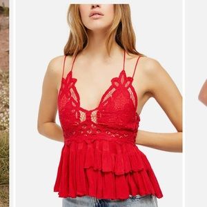 Free people Adela lace Holiday Red top